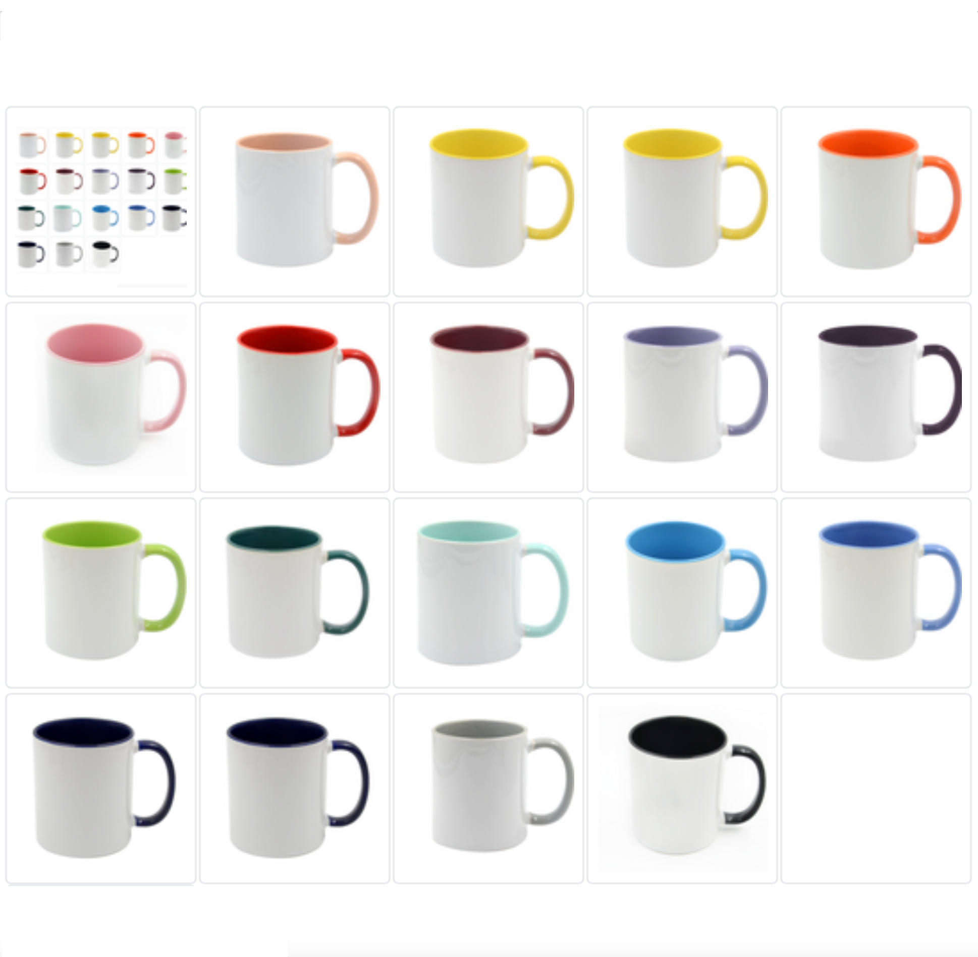 Mugg 80 mm - 6pack olika mixade Vit med färgad insida o handtag