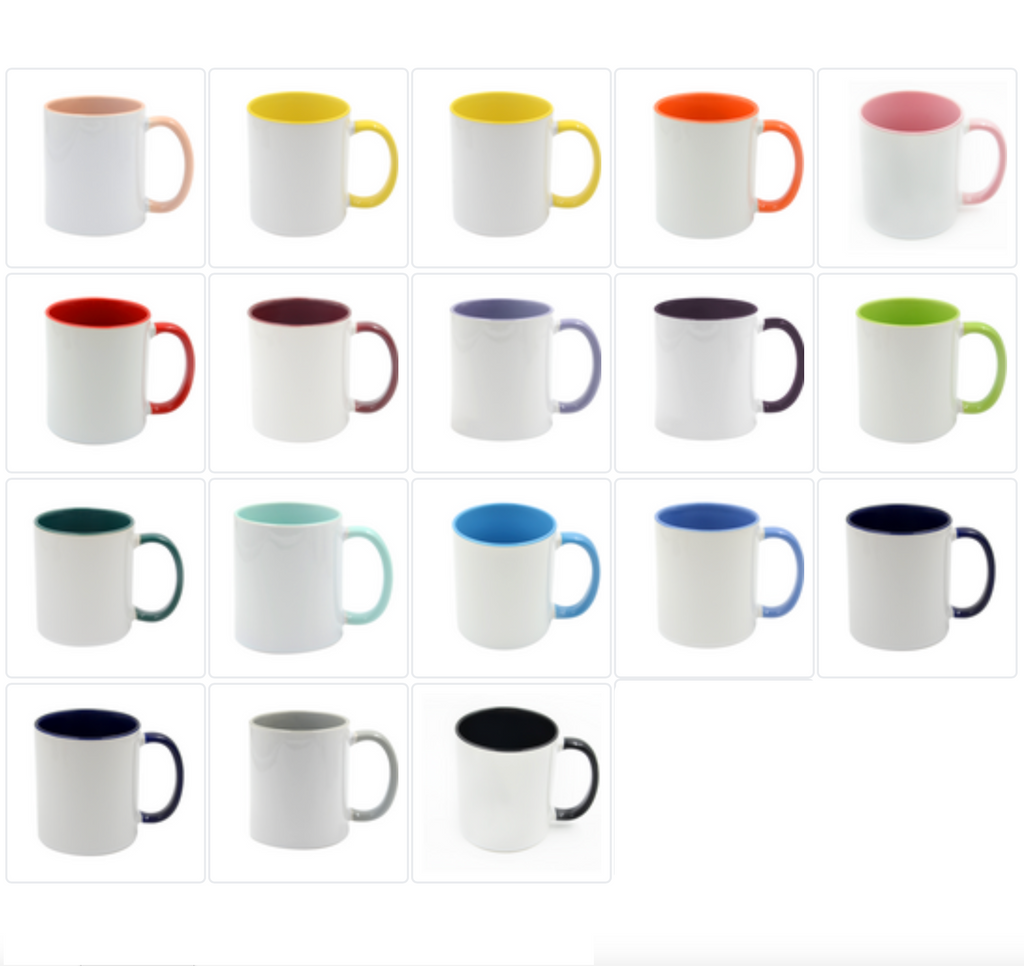 Mugg 80 mm - 6pack olika mixade Vit med färgad insida o handtag