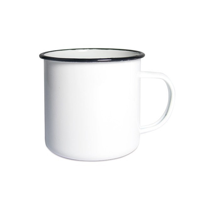 Emaljmugg Vit med svart kant - 48 pack