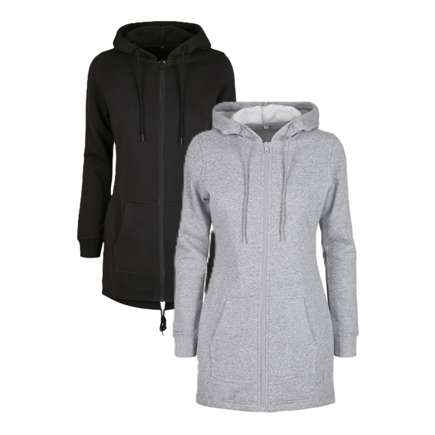 Hoddie Zip Long - Dam slim - Svart och Grå